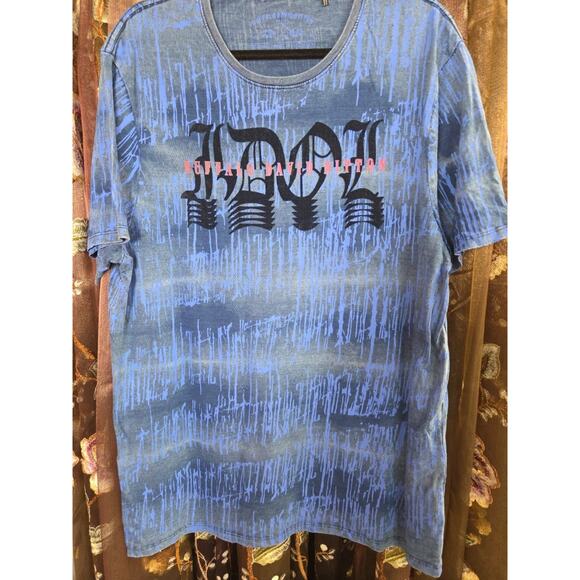 Buffalo David Bitton Men's Size XL Blue Dyed Ink Graphic Crew-Neck T-Shirt - Picture 2 of 12